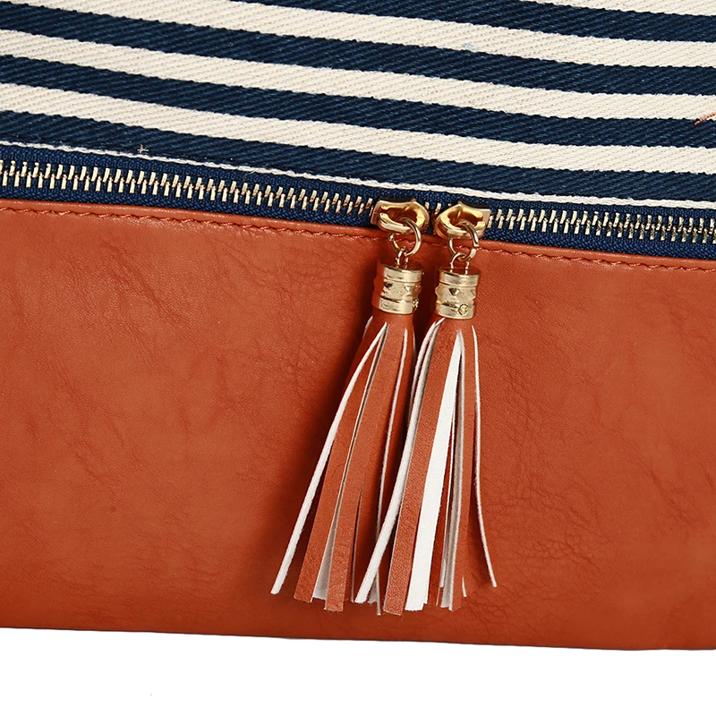 

Fashion Women Bags Striped Canvas Hand Bag Women Tassel Flap Large Bag Designer Shoulder Shopping Bags