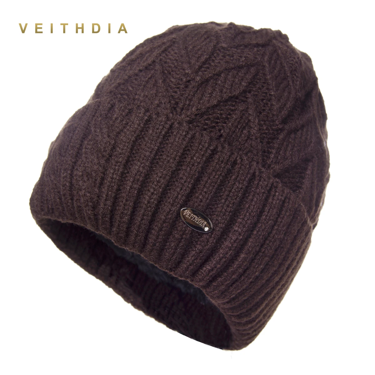 VEITHDIA, зимние шапки для мужчин, двухслойная вязанная шерстяная шапка, плюс бархат, толстая женская шапка, шапочки для осени, мужская шапка для волос - Цвет: Coffee