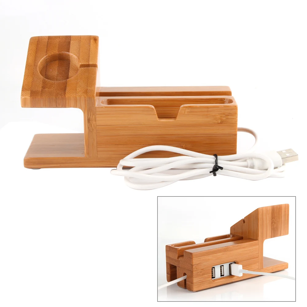 Besegad деревянная зарядная станция Док Подставка держатель w/3 usb хаб порт для Apple Watch