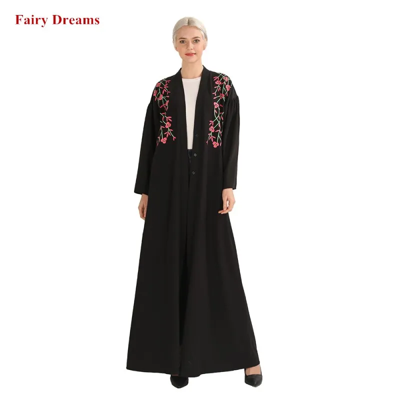 Черное открытое кимоно Abaya Дубай Турция Бангладеш мусульманская одежда