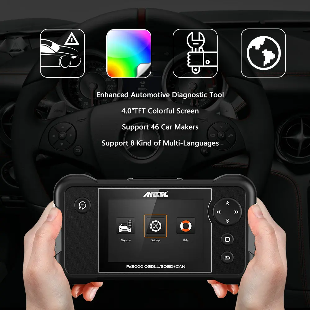 ANCEL FX2000 OBDII Automotive Scanner ENG TCM ABS SRS Engine Code Reader Multi Languages OBD2 EOBD Diagnostic Tool Free upgrade |