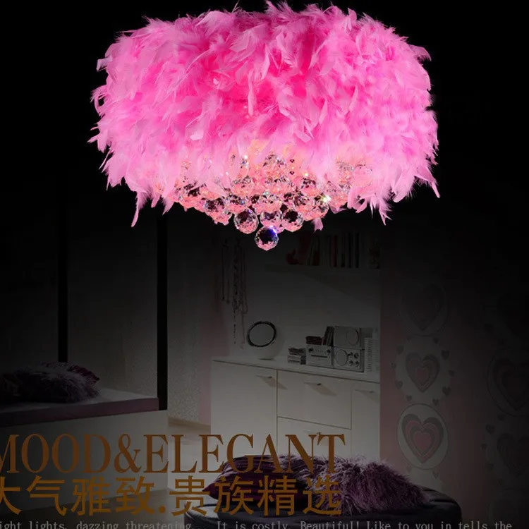 Многоцветный подвесной светильник с перьями для детской комнаты кристаллами