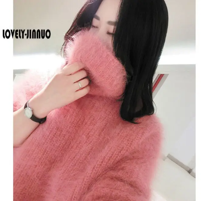 Женский Длинный зимний свитер Коджа толстый свободный с высоким воротником