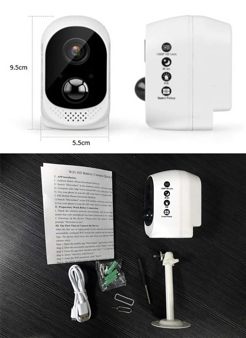 1080P водонепроницаемый аккумулятор безопасности Wifi IP CCTV камера без проводов Простая установка двухсторонний аудио датчик движения ICloud сервис