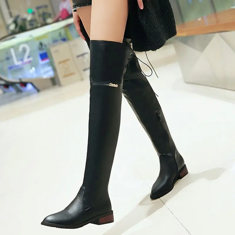 Women Boots Winter Ladies Fashion Flat Knight Shoes Over Knee Long Brand Footwear Size32-43 | Обувь