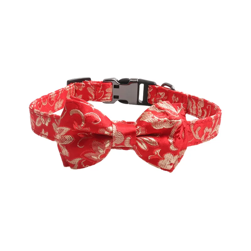 pawstrip Engraved Dog Collar Leather Puppy Leash Cute Bow Cat Collars Name Phone Dog ID Tag Custome Pet Collar For Dogs/Cats - Цвет: Red Gold Bow Collar