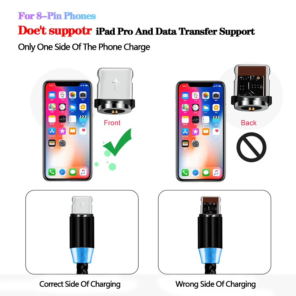 360 светодиодный магнитный usb-кабель для iPhone XS XR X 7 8 Магнитный Micro USB type C для быстрой зарядки samsung huawei Xiaomi USB-C