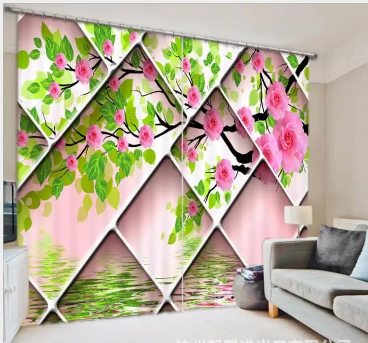 

wedding Bedroom 3D Window Curtain Luxury living room decorate Stereoscopic flower print Cortina Drapes Rideaux pillowcase