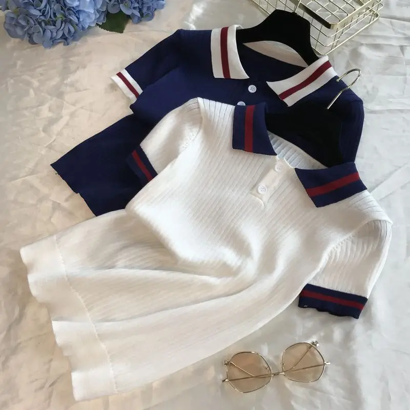 Женская рубашка поло с коротким рукавом и отложным воротником|Футболки-поло| |