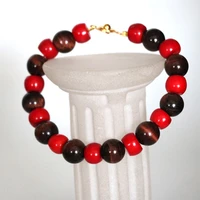 original diy natural 10mm red yellow tiger eyes stone coral charms bracelet for women high quality jewelry 7 5inch b2931