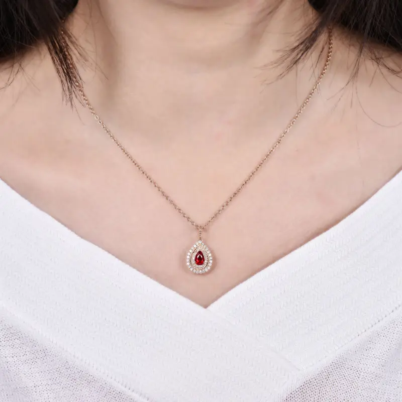 Женское Ожерелье с кулоном из розового золота 18 К 4x6 мм|diamond ruby pendant|ruby diamond pendantnatural