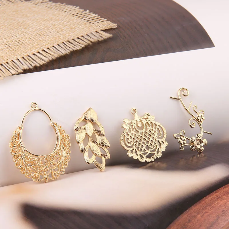 Медное покрытие 18k золотые серьги кулон DIY ювелирные аксессуары ручной работы материал листья лоза классический 2 шт