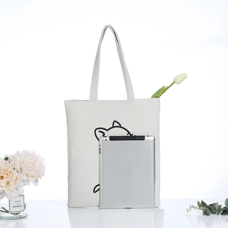 Женская парусиновая сумка с рисунком кота граффити летняя белая простая пляжная