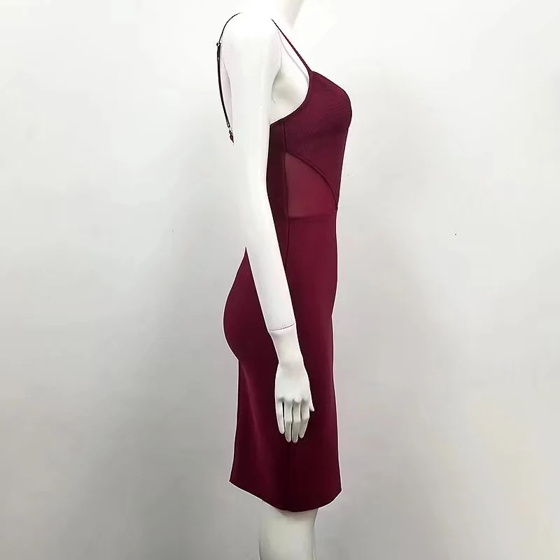 Модное женское дизайнерское Бандажное платье из искусственного шелка красного