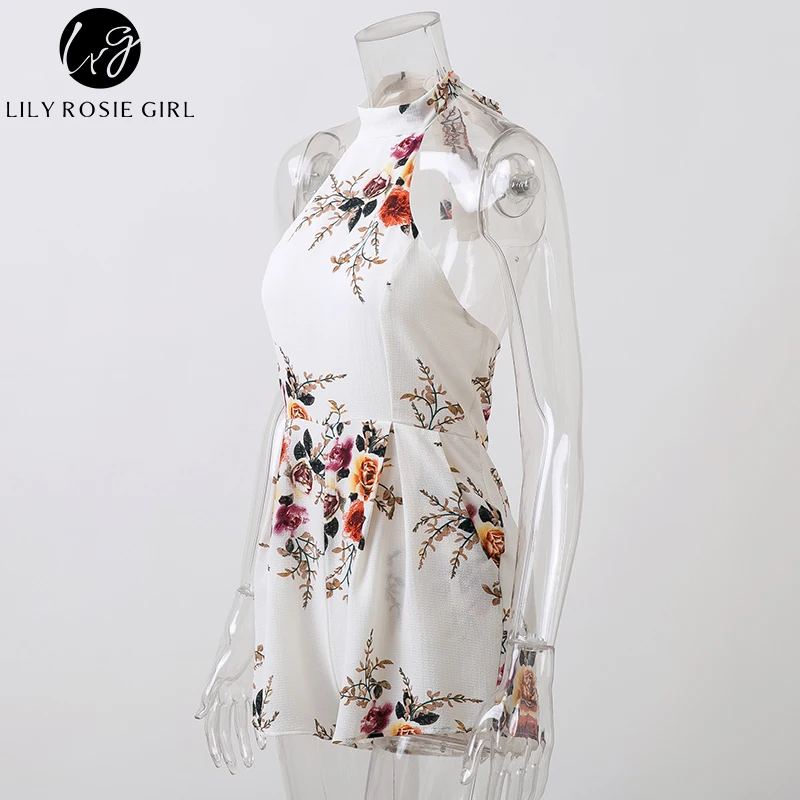 Лилия Рози девушка белый цветочный пикантный комбинезон с открытой спинкой