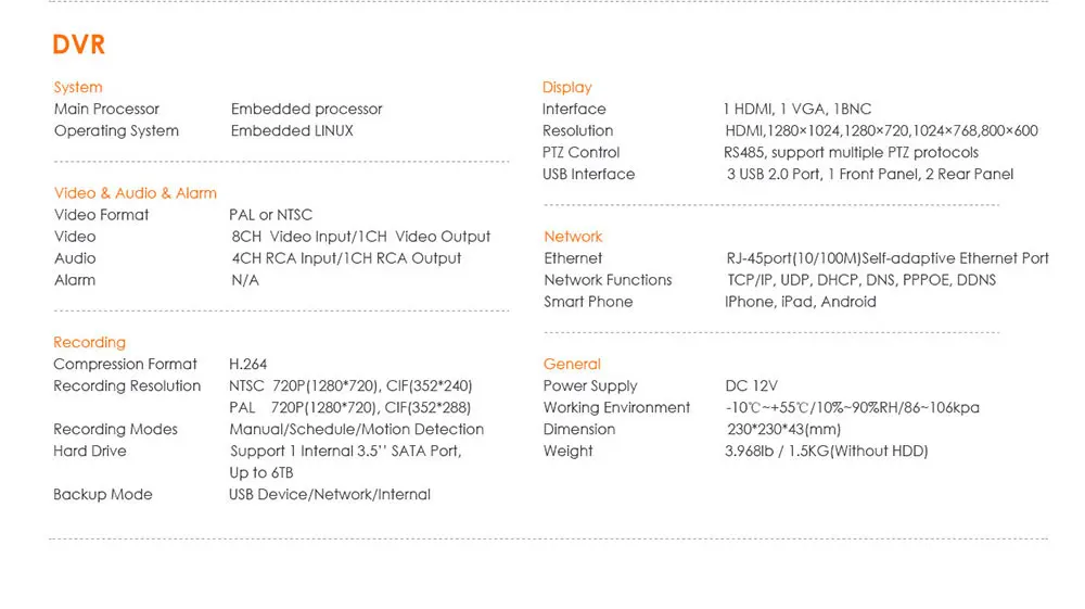 ZOSI 8 канальный TVI 4-в-1 видеорегистратор 720P CCTV DVR 8CH мини Гибридный HDMI CCTV DVR Поддержка аналоговый/AHD TVI CVI/Камера
