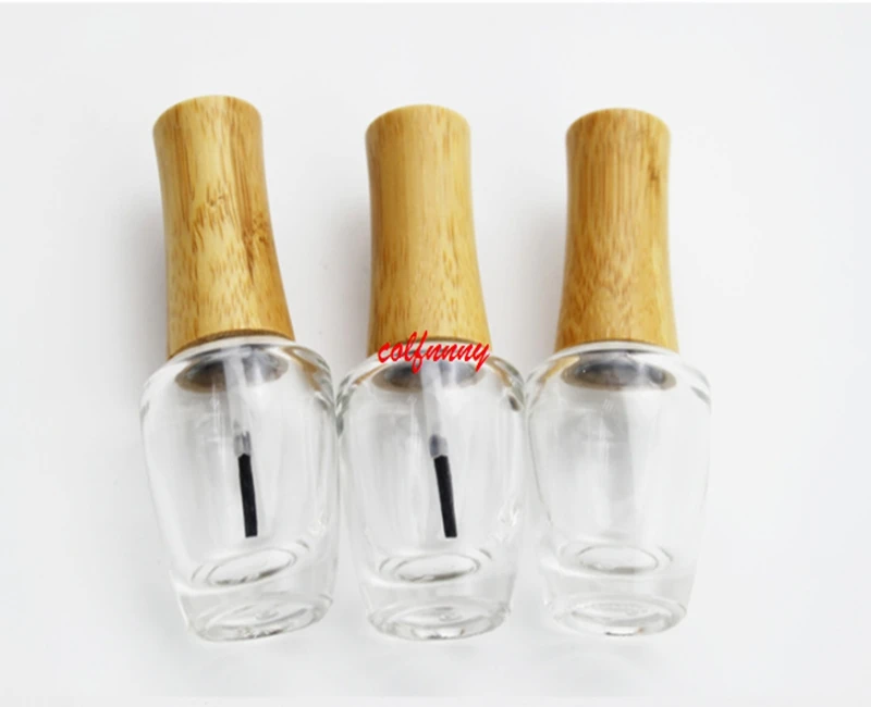 Пустая прозрачная стеклянная бутылка для лака ногтей 15 мл с бамбуковой крышкой