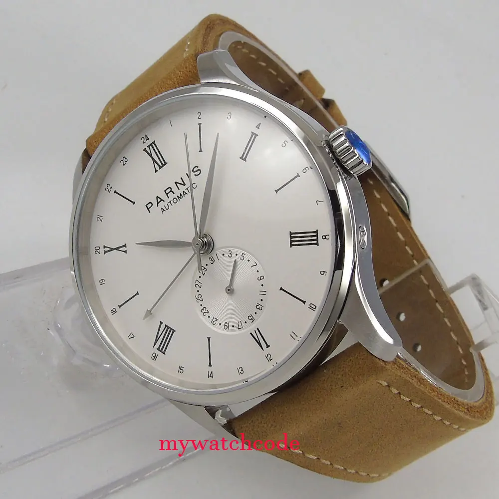 42 мм Parnis off-white циферблат 24 часа sea-gull автоматический механизм мужские часы
