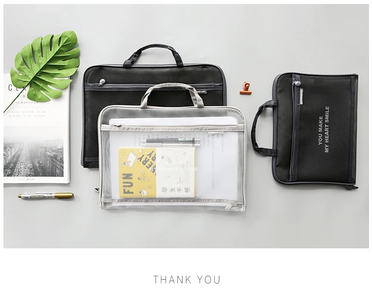 Creative Nylon Mesh Document Bag Portable Briefcase Double Pouch File Bag For Documents