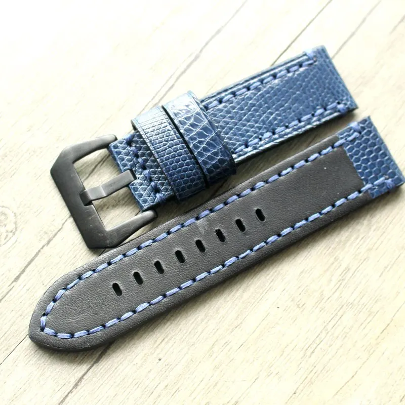 

Top Quality Handmade 22mm 24mm Blue Green Lizard Skin Watchband For PAM Military Watch Strap Big Pilot Bracelet