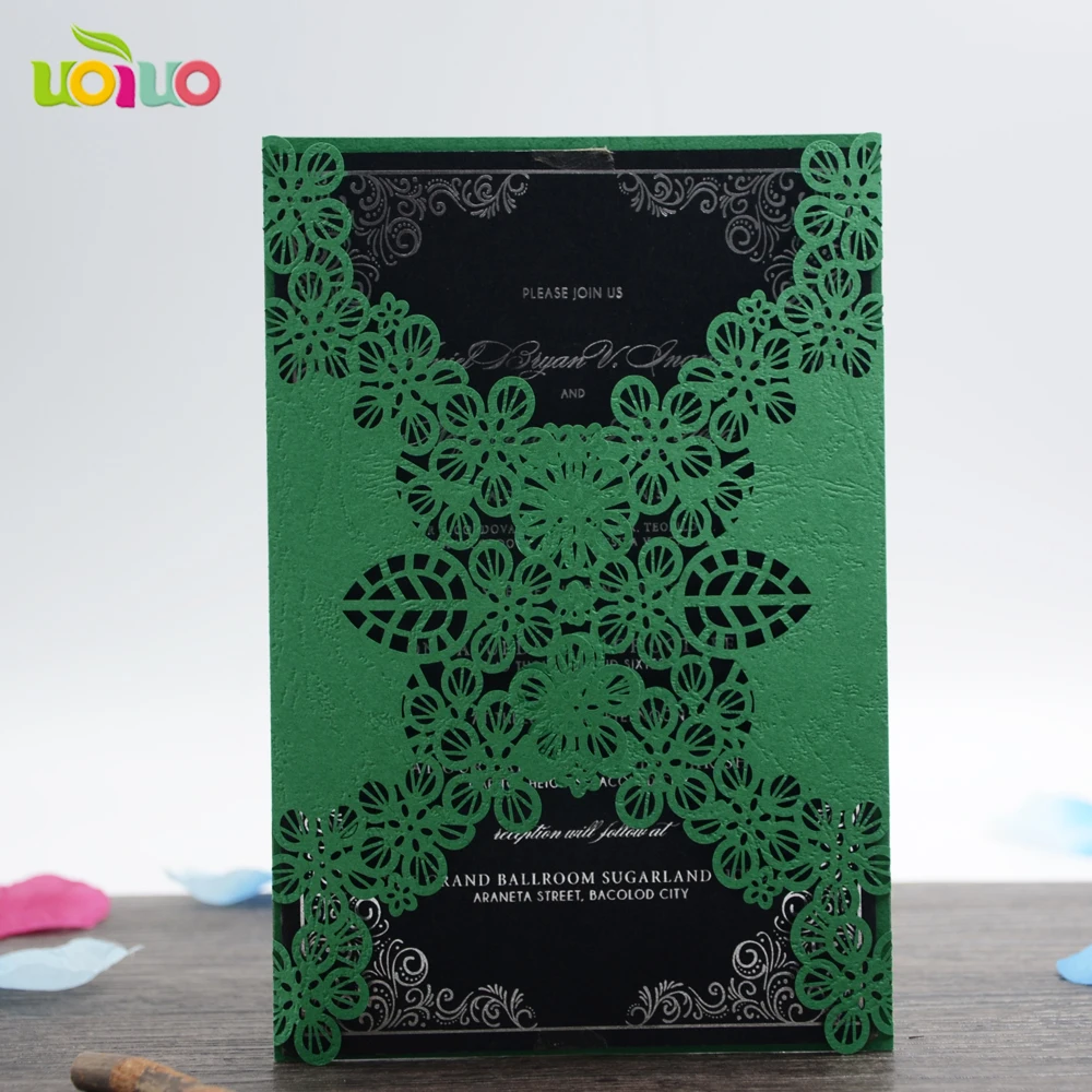 Горячее предложение Роскошный цветок свадебные пригласительные карты Лазерная
