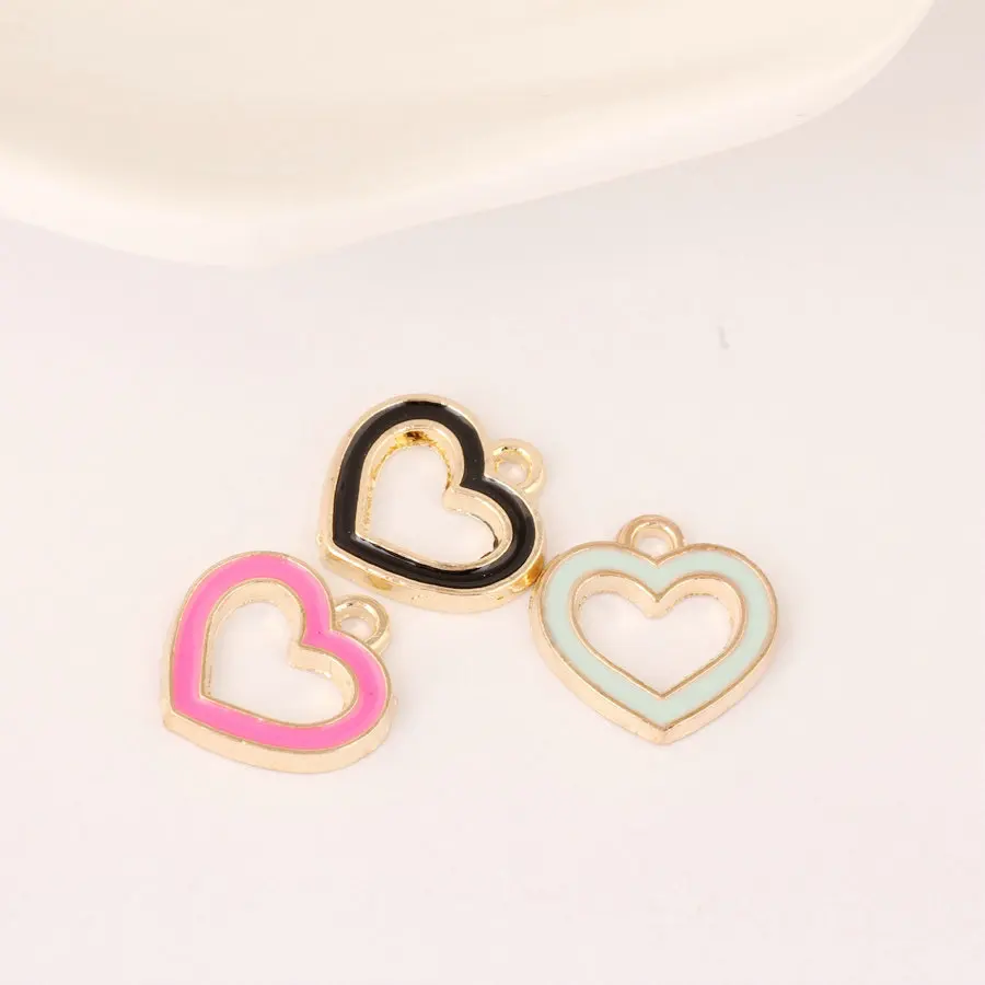 10pcs 13*14MM Fashion Diy gold alloy metal enamel hollow heart charms heart-shaped pendant for bracelet earring jewelry making | Украшения