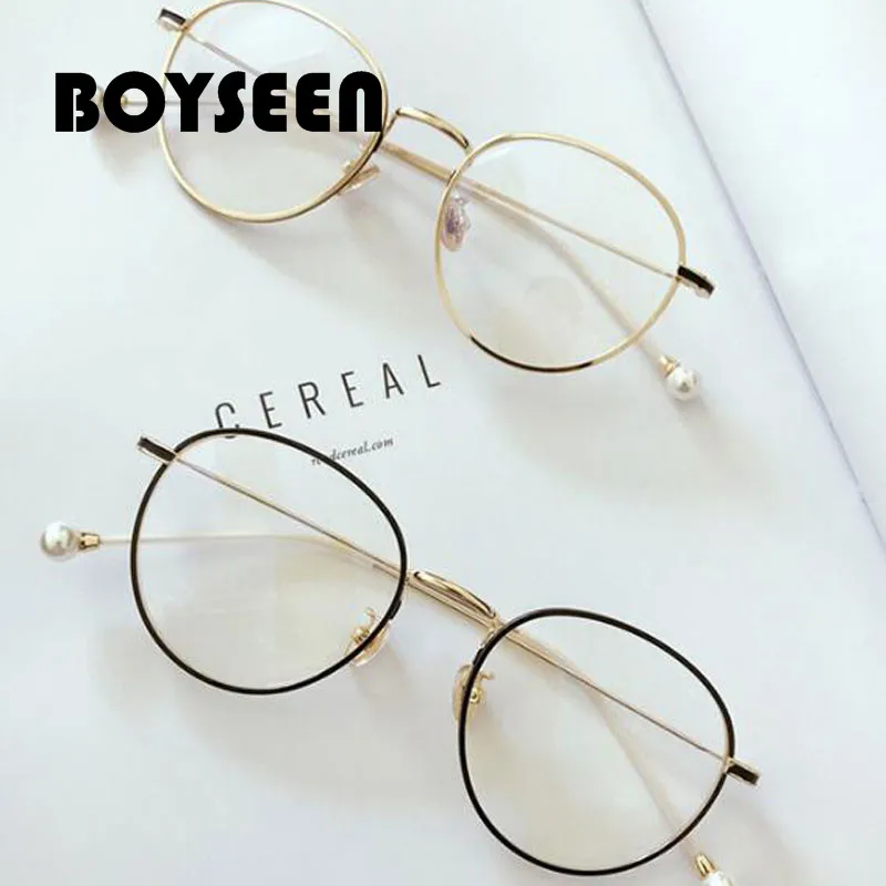 

BOYSEEN New Classic Vintage Glasses Frame Round Lens Flat Myopia Optical Mirror Simple Metal Women/Men Glasses Frame 6809