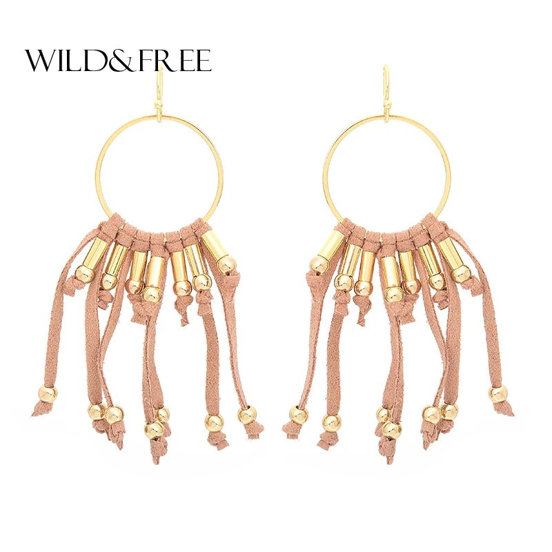 Модные круглые висячие серьги Wild & Free с кисточками для женщин ручная работа