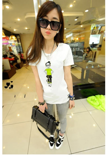 Hot free shipping 2014 latest cute cartoon fashion leisure ladies T-shirt | Женская одежда