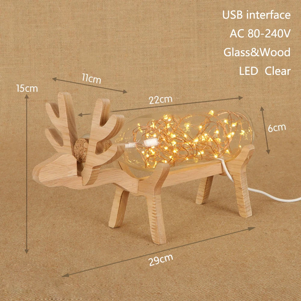 Современный деревянный и стеклянный Настольный светильник в форме оленя стиле