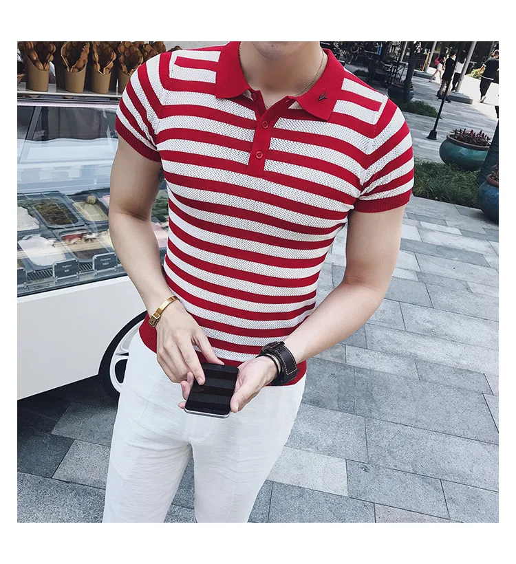 Высокое качество поло для мужчины лето Slim Fit полосатая рубашка Поло мужская рубашка в полоску повседневные мужские s рубашки поло Горячая Распродажа 2XL-M