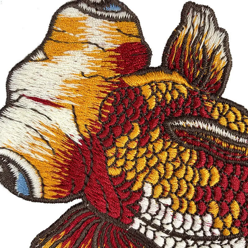 High Quality Large Embroidery Goldfish Patches Applique Fish DIY Accessories Patch For Clothes Sewing On Badges Decor | Дом и сад