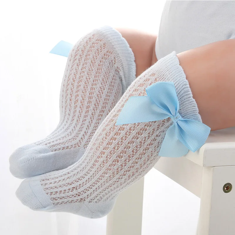 style1 blue 2-3Y Милые носочки с бантиком для малышей Хлопковые гольфы с бантиками для маленьких девочек весенне-летние сетчатые гольфы для малышей Sokken От 0 до 2 лет - Цвет: style1 blue 2-3Y