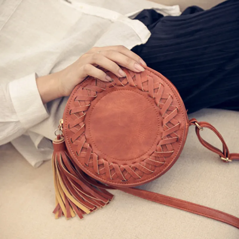 Сумка YBYT женская винтажная круглая с кисточками|messenger crossbody bag|tassel bagbrand bag |