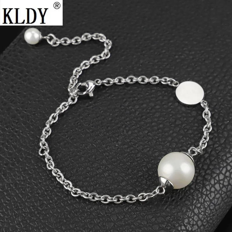 Женский браслет-цепочка KLDY серебряный браслет из нержавеющей стали с жемчугом