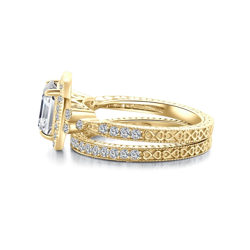 AINUOSHI 3 карата огранка камня «asscher Cut» Halo Кольцо Набор обручальное кольцо с искусственным бриллиантом Свадебный набор серебряных колец ювелирные изделия для женщин
