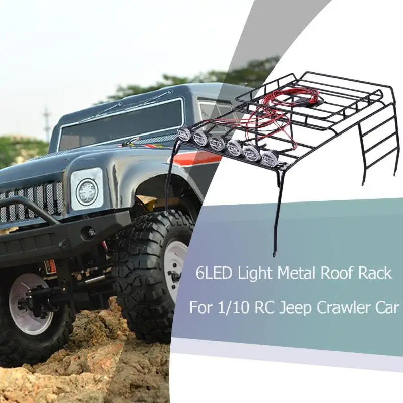 Металлический багажник на крышу для Jeep 1/10 RC Гусеничный автомобиль с многофункциональным 6LED светильник