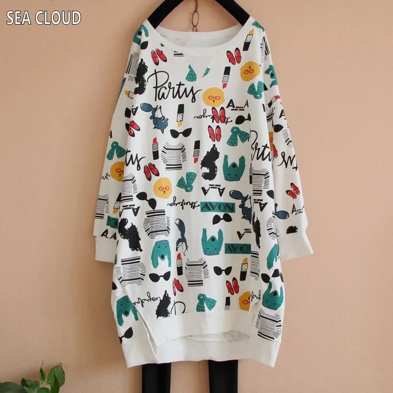 

82 Plus size women clothing long-sleeve o-neck T-shirt female cartoon loose big shirt thread placketing t shirts