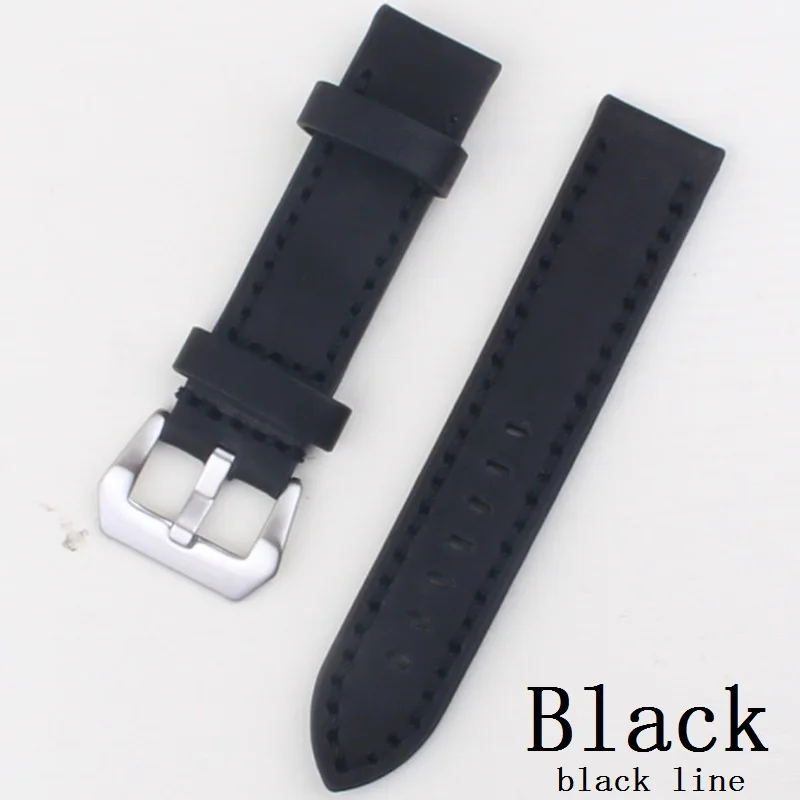 Black black line 20 мм, 22 мм, 24 мм, 26 мм, кожаный ремешок для часов, ремешок для часов, мужские ремешки для часов, зеленый, оранжевый, бежевый цвета, с серебряной пряжкой из нержавеющей стали - Цвет ремешка: Black black line