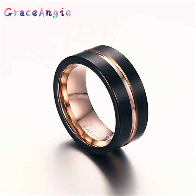 Top Mens Rings Black Pure Tungsten Carbide Wedding Engagement Band Ring for Man Fashion Trendy Jewelry Gift New 8MM bague homme | Украшения