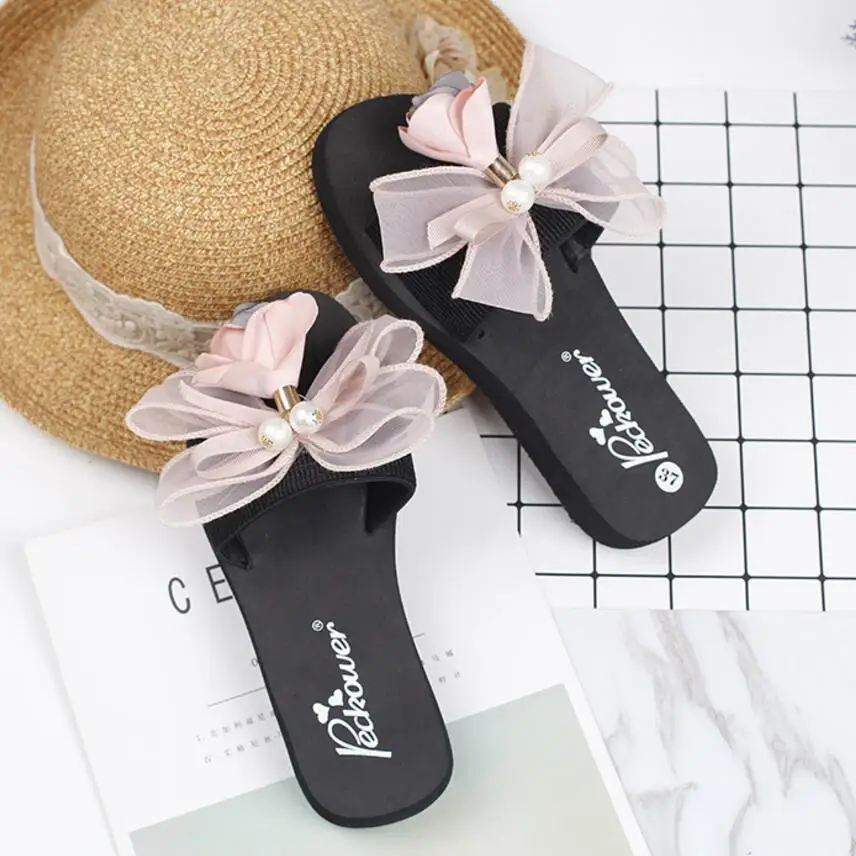 Красивые сандалии с бантом на шнурках женские дизайнерские шлепанцы цветами