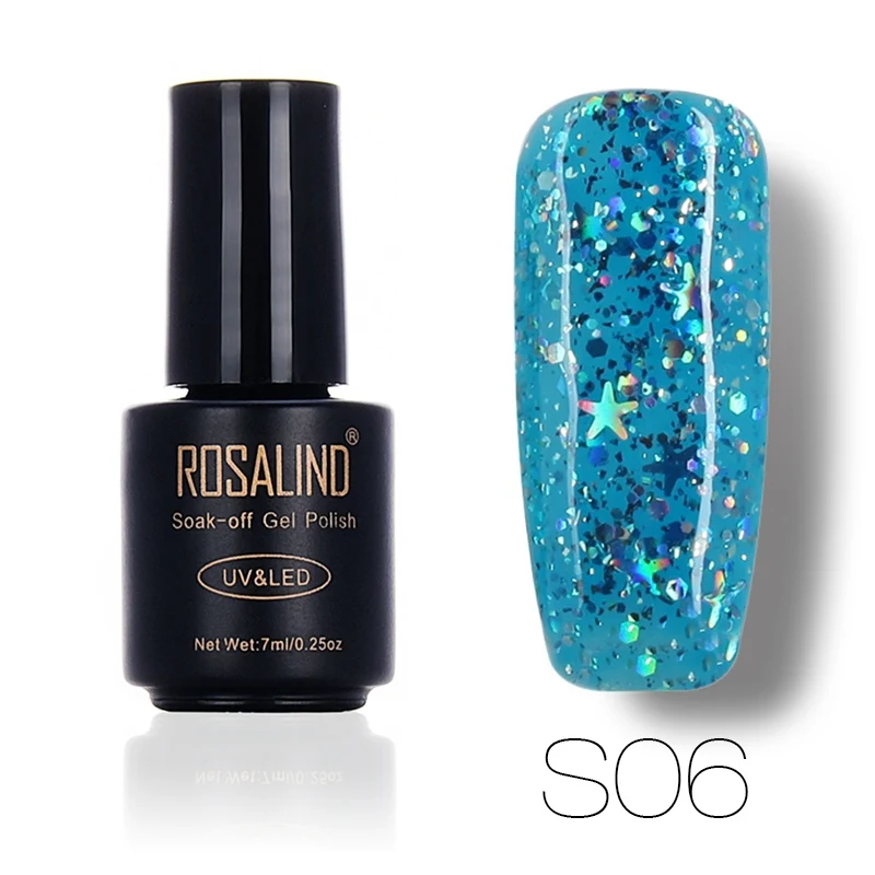 S06 ROSALIND гель 1S черная бутылка 7 мл звезда и Луна блеск S01-12 УФ и светодиодный Маникюр замачивающийся гель лак для ногтей маникюр гель лак - Цвет: S06