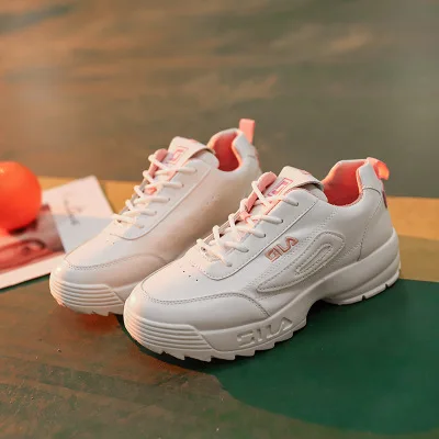 C pink dad shoes new fashion lace-up round-toe breathable plaftorm sneakers dad sneakers women white shoes casual shoe - Цвет: C pink