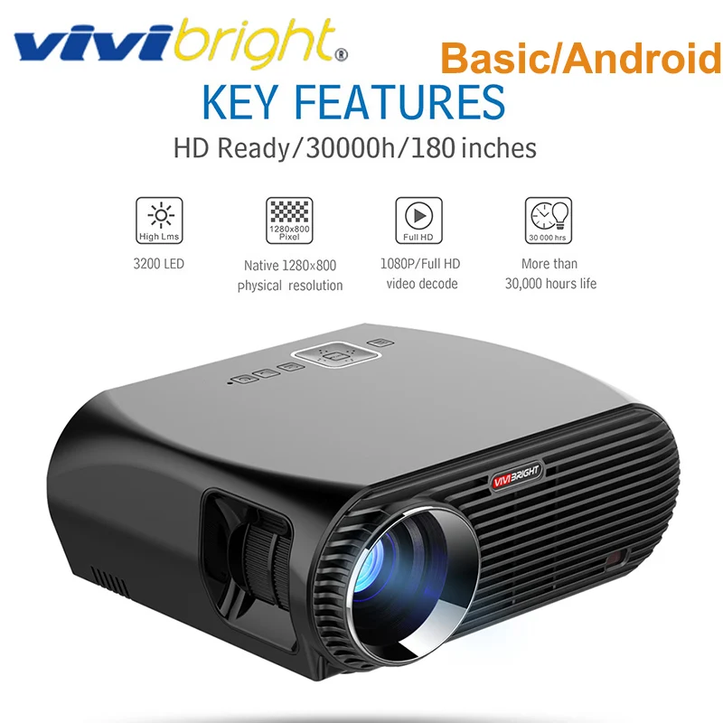Оригинальный проектор VIVIBRIGHT GP100 3200 люмен 1 Гб + 8 Amlogic S905X MSTAR V69 Android 6 0 1080P HD с ЖК