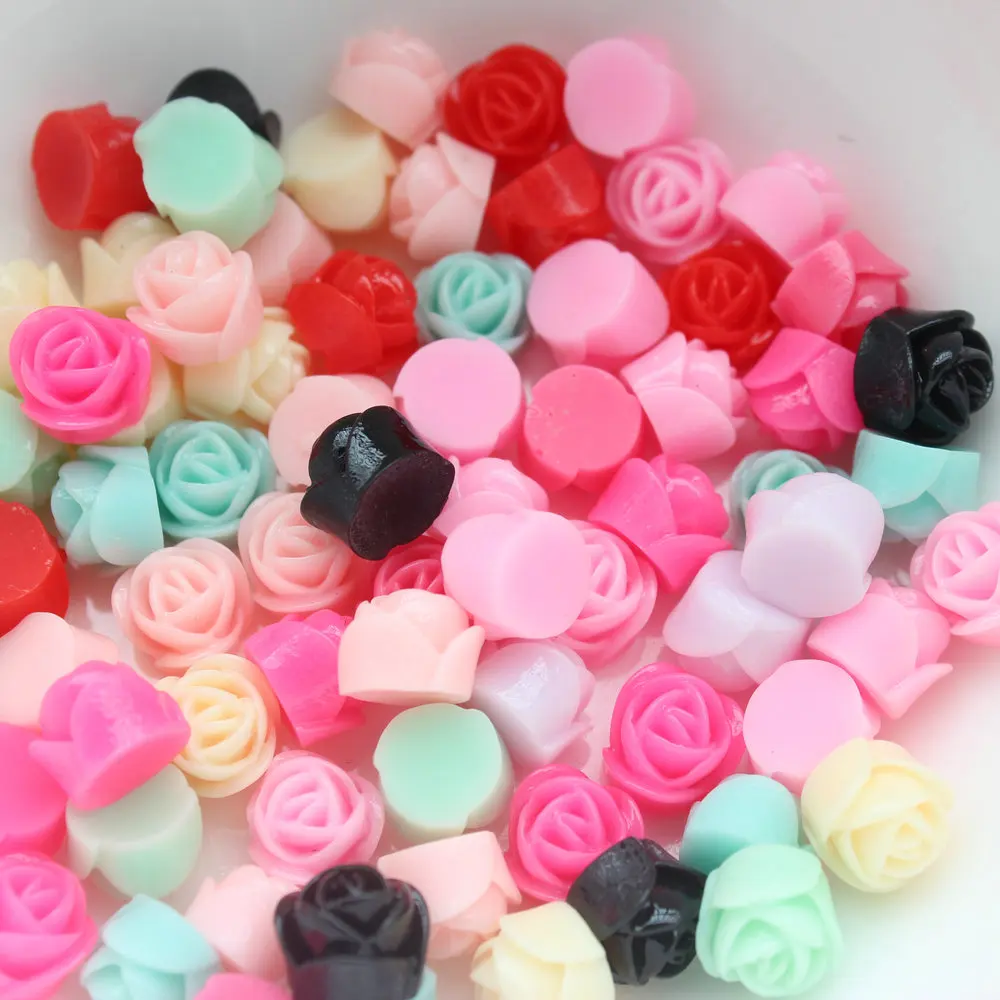 300 шт смолы Роза Бутон Кабошоны разных сортов цветов 8 мм цветы flatback decoden смесь