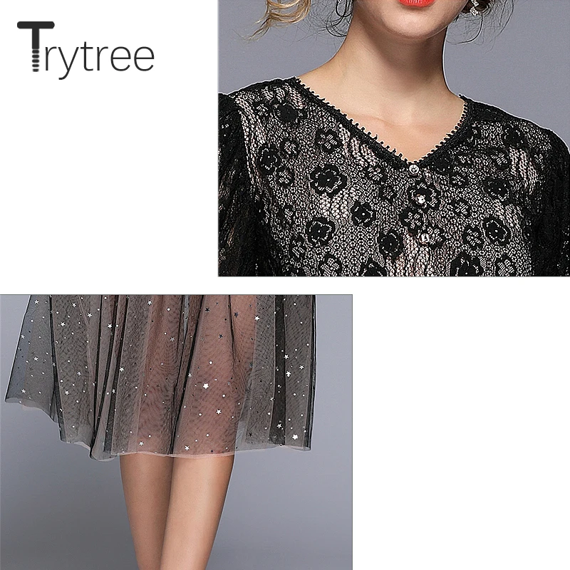 Trytree летнее уличное платье с v-образным вырезом рукав-фонарик длина до колена