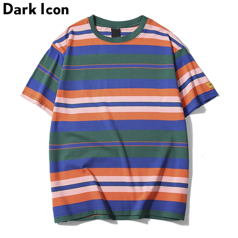 Мужская футболка в полоску Dark Icon Повседневная стиле хип хоп с вырезом лодочкой