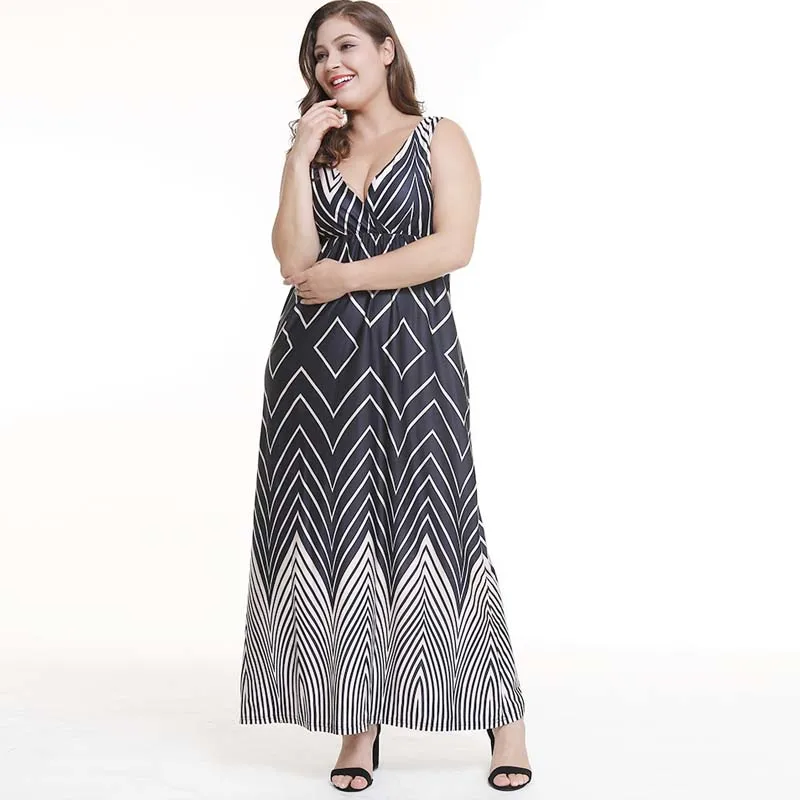 2018 Летнее Длинное Платье женское модное Полосатое сексуальное без рукавов с