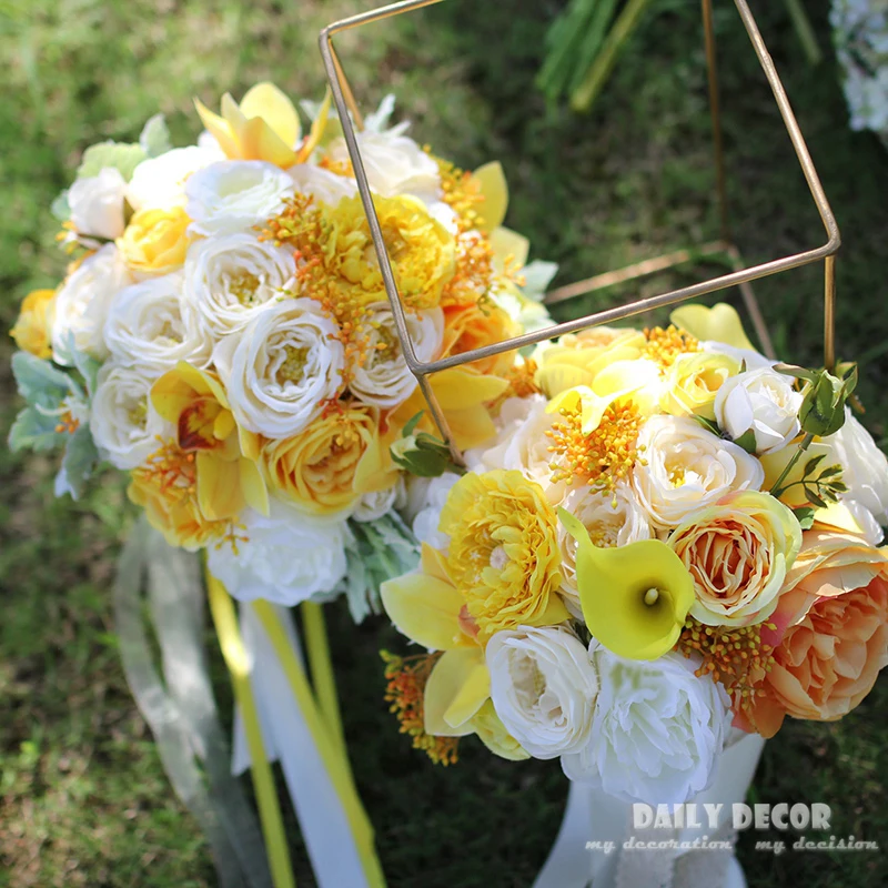 Hi Q в фермерском стиле искусственная желтая цвет розовый свадебный букет невесты