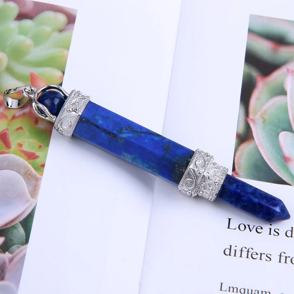 Yaye натуральный Лазурит Камень Резной точки шестиугольник колонна подвеска